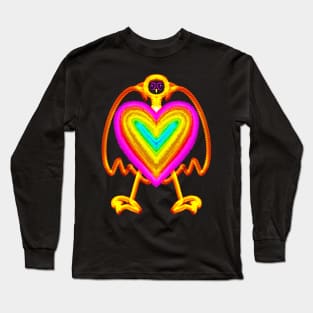 A rainbow heart is in the middle of the bird's body Long Sleeve T-Shirt